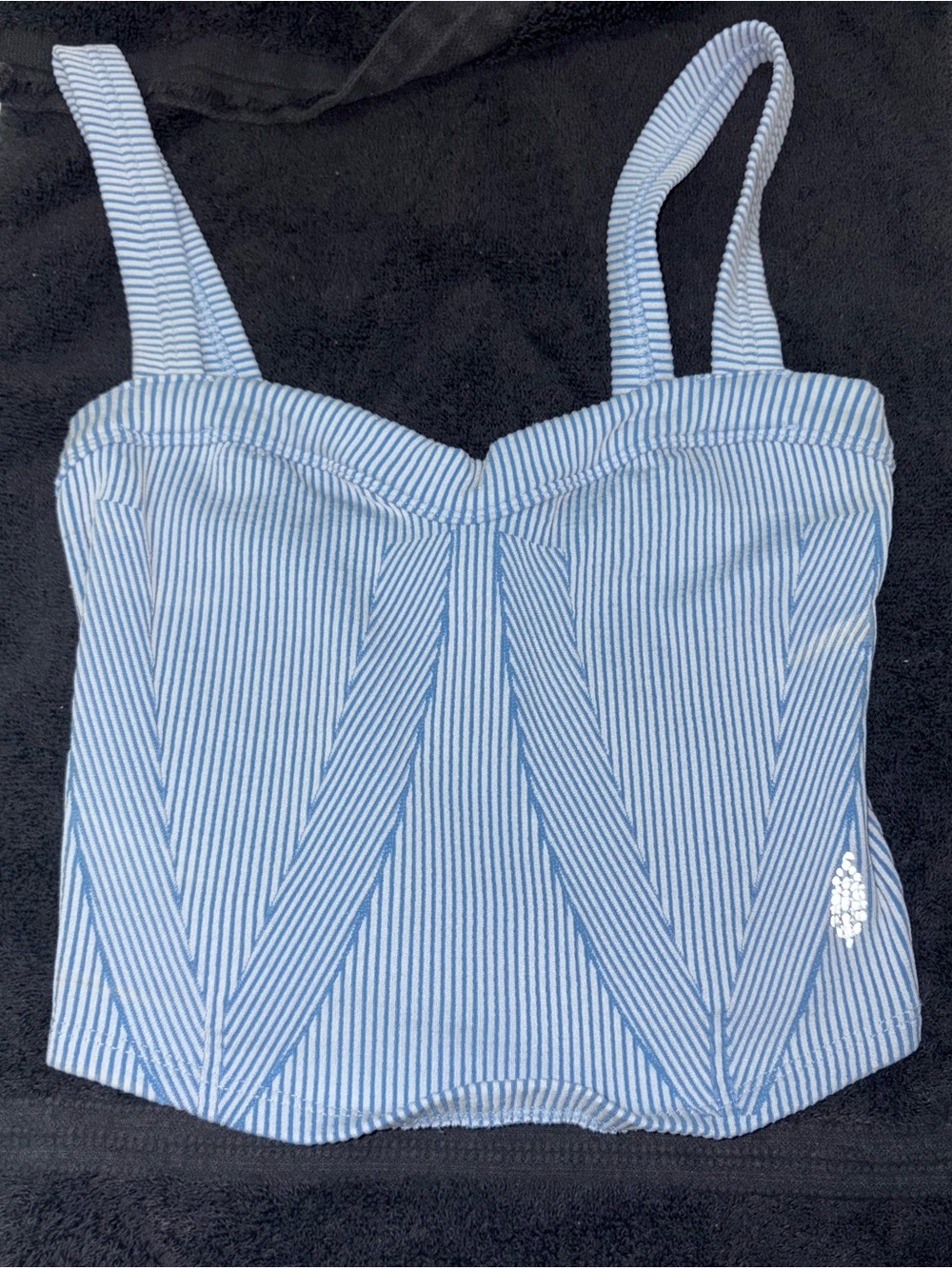 FP Movement by Free People Blue & White Striped Sweetheart Tank